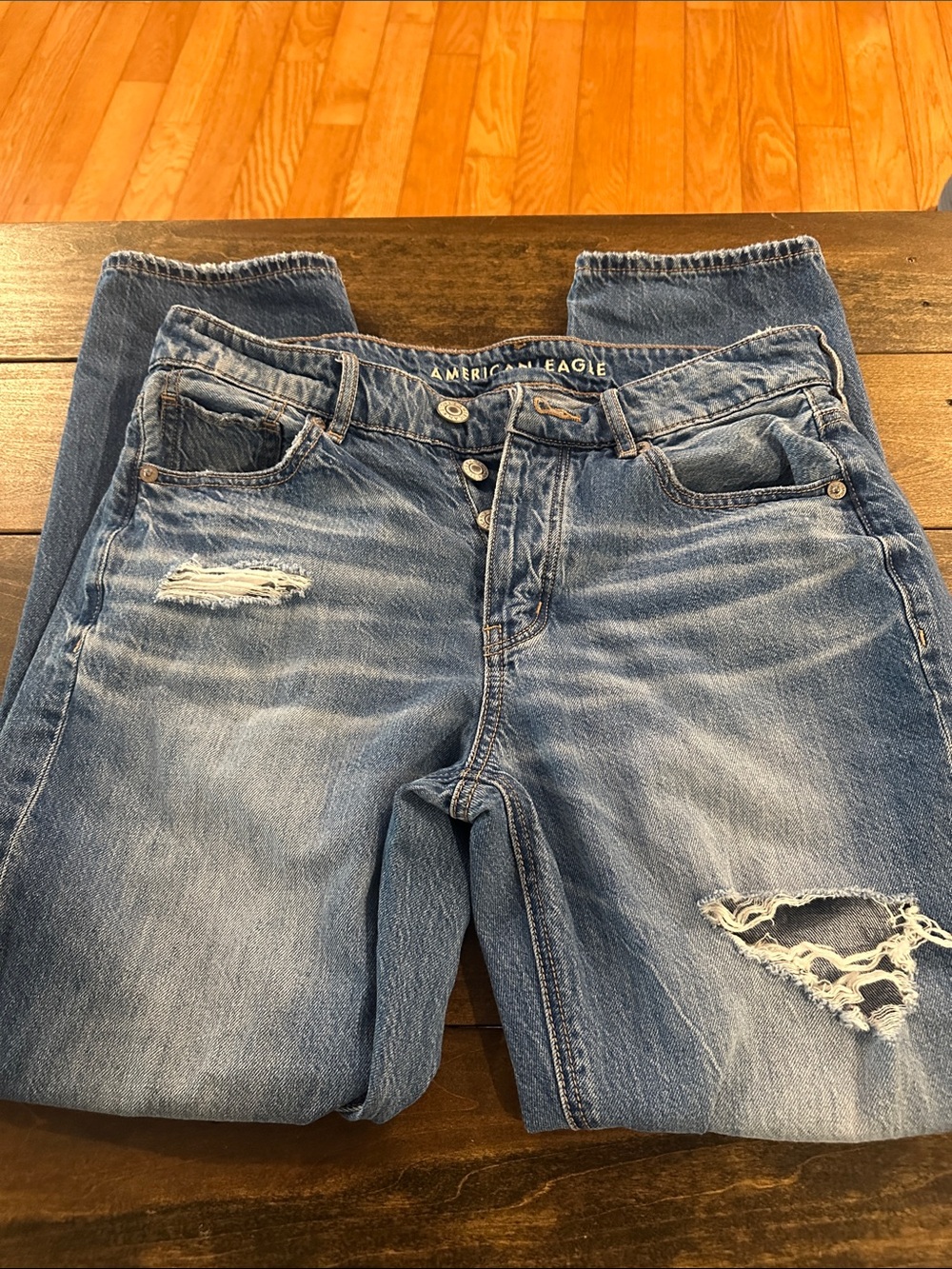 American Eagle Outfitters Distressed High-Rise Jeans - Blue